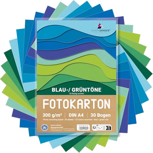 MarpaJansen Fotokarton 10 Blau/Grünton Farben, DIN A4, 30 Bogen, 300 g/m², Blauer Engel zertifiziert MarpaJansen Fotokarton 10 Blau/Grünton Farben, DIN A4, 30 Bogen, 300 g/m², Blauer Engel zertifiziert von MARPAJANSEN