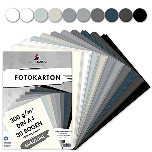 MarpaJansen Fotokarton 10 Grauton Farben, DIN A4, 30 Bogen, 300 g/qm von MARPAJANSEN