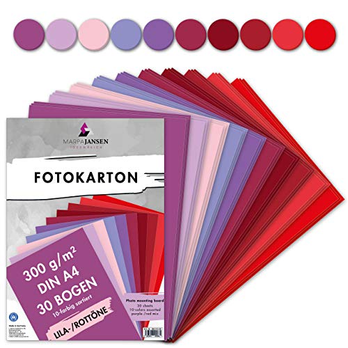 MarpaJansen Fotokarton 10 Lila/Rotton Farben, DIN A4, 30 Bogen, 300 g/m² von MARPAJANSEN