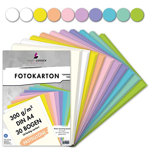 MarpaJansen Fotokarton 10 Pastellton Farben, DIN A4, 30 Bogen, 300 g/qm von MARPAJANSEN
