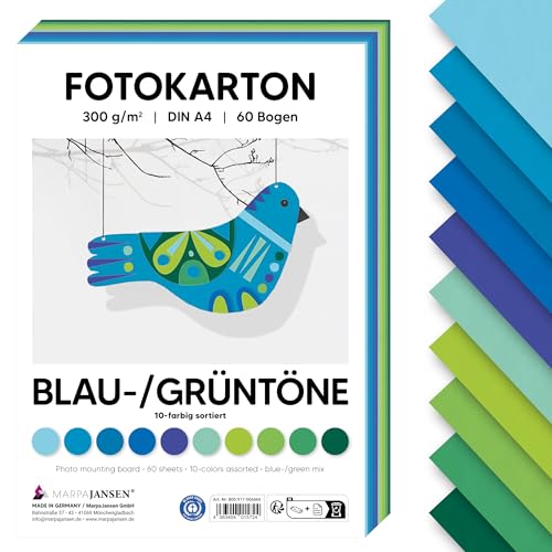 MarpaJansen Fotokarton Blau/Grün DIN A4 zum Basteln & Gestalten | 60 Bogen in 10 Farben, 300 g/qm² stabile Pappe | Blauer Engel zertifiziert, ideal für Karten & DIY Projekte MarpaJansen Fotokarton Blau/Grün DIN A4 zum Basteln & Gestalten | 60 Bogen in 10 Farben, 300 g/qm² stabile Pappe | Blauer Engel zertifiziert, ideal für Karten & DIY Projekte von MARPAJANSEN