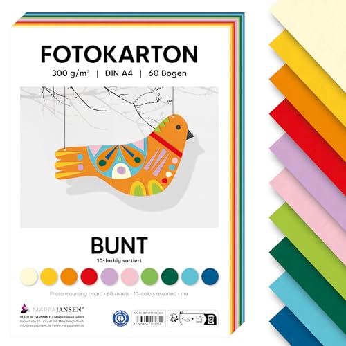 MarpaJansen Fotokarton Buntmix DIN A4 zum Basteln & Gestalten | 60 Bogen in 10 Farben, 300 g/qm² stabile Pappe | Blauer Engel zertifiziert, ideal für Karten & DIY Projekte MarpaJansen Fotokarton Buntmix DIN A4 zum Basteln & Gestalten | 60 Bogen in 10 Farben, 300 g/qm² stabile Pappe | Blauer Engel zertifiziert, ideal für Karten & DIY Projekte von MARPAJANSEN