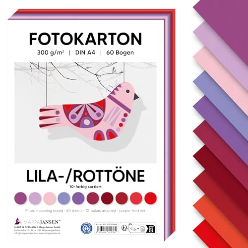 MarpaJansen Fotokarton Lila/Rot DIN A4 zum Basteln & Gestalten | 60 Bogen in 10 Farben, 300 g/qm² stabile Pappe | Blauer Engel zertifiziert, ideal für Karten & DIY Projekte MarpaJansen Fotokarton Lila/Rot DIN A4 zum Basteln & Gestalten | 60 Bogen in 10 Farben, 300 g/qm² stabile Pappe | Blauer Engel zertifiziert, ideal für Karten & DIY Projekte von MARPAJANSEN