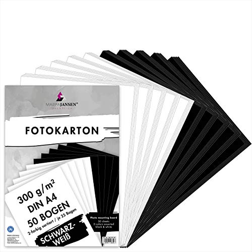 MarpaJansen Fotokarton Schwarz/Weiß, DIN A4, 50 Bogen, je 25 Bogen in schwarz & weiß 300 g/m², Blauer Engel zertifiziert von MARPAJANSEN