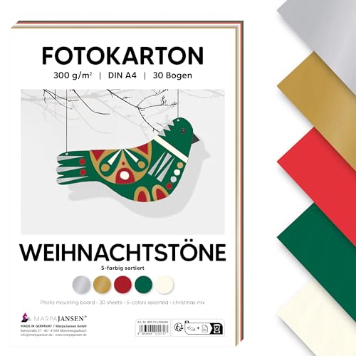 MarpaJansen Fotokarton Weihnachten DIN A4 zum Basteln & Gestalten | 30 Bogen in 5 Farben, 300 g/qm² stabile Pappe | ideal für Karten & DIY Projekte MarpaJansen Fotokarton Weihnachten DIN A4 zum Basteln & Gestalten | 30 Bogen in 5 Farben, 300 g/qm² stabile Pappe | ideal für Karten & DIY Projekte von MARPAJANSEN