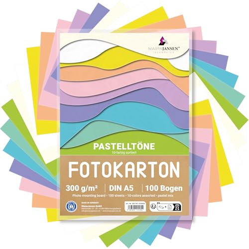 MarpaJansen Fotokarton in Pastelltönen, matt, DIN A5, 100 Bogen, 10 Farben, 300 g/m² stabiler Bastelkarton für kreative & künstlerische Zwecke, Blauer Engel zertifiziert MarpaJansen Fotokarton in Pastelltönen, matt, DIN A5, 100 Bogen, 10 Farben, 300 g/m² stabiler Bastelkarton für kreative & künstlerische Zwecke, Blauer Engel zertifiziert von MARPAJANSEN
