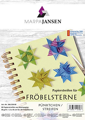 MarpaJansen Papierstreifen für Fröbelsterne - (1,5 x 45 cm, 80 Streifen, 80 g/m²) - Motivpapier - Pünktchen/Streifen, 4-farbig Sortiert von MARPAJANSEN