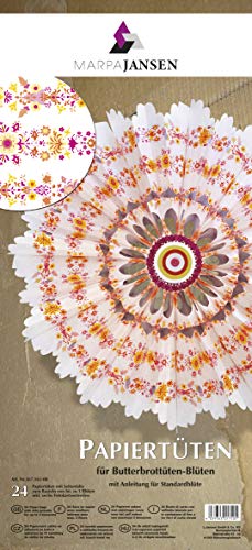 MarpaJansen Papiertüten für Deko-Sterne/Blüten - Bastelset - Butterbrottüten - (10 x 22 cm, 24 Stück) - inkl. Bastelanleitung - Blumen-Bordüre von MARPAJANSEN