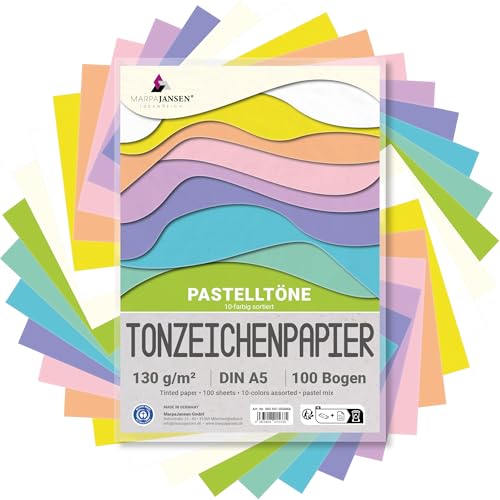 MarpaJansen Tonzeichenpapier Pastelltöne, matt, DIN A5, 100 Bogen, 10 Farben, 130 g/m² starkes Papier, Blauer Engel zertifiziert MarpaJansen Tonzeichenpapier Pastelltöne, matt, DIN A5, 100 Bogen, 10 Farben, 130 g/m² starkes Papier, Blauer Engel zertifiziert von MARPAJANSEN