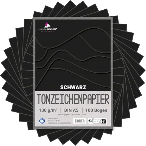 MarpaJansen Tonzeichenpapier Schwarz, matt, DIN A5, 100 Bogen, 130 g/m² starkes Papier für kreative & künstlerische Zwecke, Blauer Engel zertifiziert MarpaJansen Tonzeichenpapier Schwarz, matt, DIN A5, 100 Bogen, 130 g/m² starkes Papier für kreative & künstlerische Zwecke, Blauer Engel zertifiziert von MARPAJANSEN