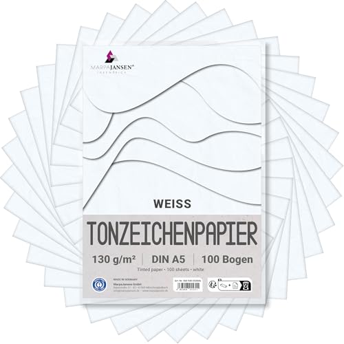 MarpaJansen Tonzeichenpapier Weiß, matt, DIN A5, 100 Bogen, 130 g/m² starkes Papier für kreative & künstlerische Zwecke, Blauer Engel zertifiziert MarpaJansen Tonzeichenpapier Weiß, matt, DIN A5, 100 Bogen, 130 g/m² starkes Papier für kreative & künstlerische Zwecke, Blauer Engel zertifiziert von MARPAJANSEN