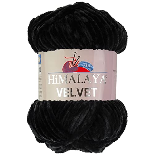 Marriner Himalaya Velvet Super Chunky Garn mit 100% Polyester, 14/16-lagig, zum Stricken und Häkeln, vegan und hypoallergen (Schwarz, 100 g Einzelknäuel) von MARRINER