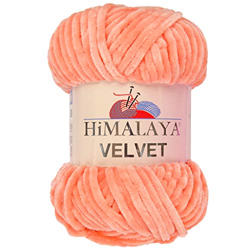 Marriner Himalaya Velvet Super Chunky Garn mit 100% Polyester, 14/16-lagig, zum Stricken und Häkeln, vegan und hypoallergen (Pfirsich, 100 g Einzelknäuel) von MARRINER