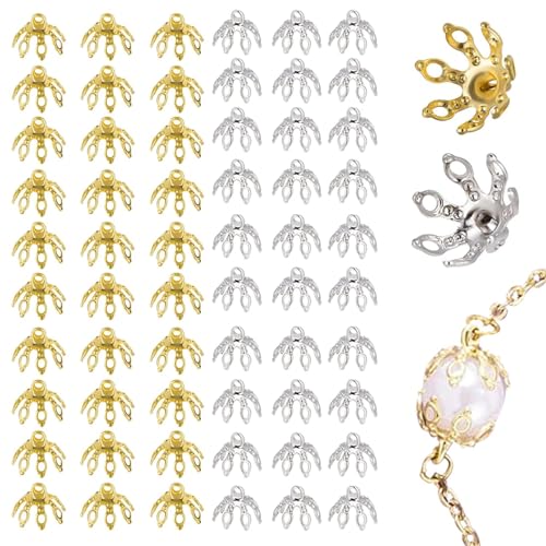60 Stück Blumen-Perlen-Endkappen für Schmuckzubehör, MARRTEUM Schmuckherstellung, Endkappen, 7 Zinken, Glockenkappe, Bügelende mit Schlaufen für DIY, Handwerk, Ohrringe, Armbänder, Halsketten 60 Stück Blumen-Perlen-Endkappen für Schmuckzubehör, MARRTEUM Schmuckherstellung, Endkappen, 7 Zinken, Glockenkappe, Bügelende mit Schlaufen für DIY, Handwerk, Ohrringe, Armbänder, Halsketten von MARRTEUM