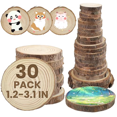 MARRTEUM 30 Stück 3 cm - 7,9 cm unlackierte Naturholzscheiben, rundes Holz mit Baumrinde, Scheiben, Kreise, Kekse für DIY Kunst und Handwerk, Untersetzer, Weihnachtsschmuck, rustikale MARRTEUM 30 Stück 3 cm - 7,9 cm unlackierte Naturholzscheiben, rundes Holz mit Baumrinde, Scheiben, Kreise, Kekse für DIY Kunst und Handwerk, Untersetzer, Weihnachtsschmuck, rustikale von MARRTEUM