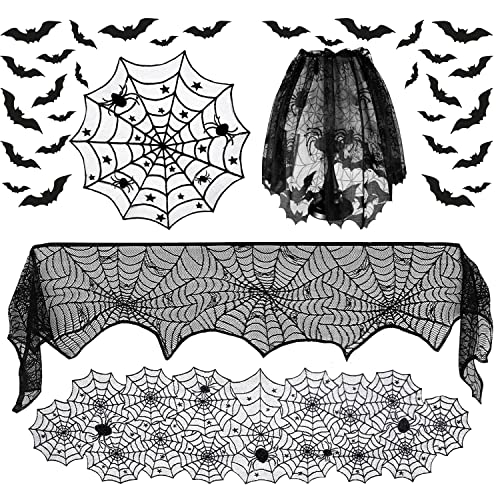 40Pcs Halloween Tischdecke Deko, Halloween Tischdeko Spinnennetz Rechteckige Kamin Schal Runde Tischdecke mit 36 Stück 3D Fledermaus Wandaufkleber, Halloween Deko für Wohnzimmer Esszimmer Kamin 40Pcs Halloween Tischdecke Deko, Halloween Tischdeko Spinnennetz Rechteckige Kamin Schal Runde Tischdecke mit 36 Stück 3D Fledermaus Wandaufkleber, Halloween Deko für Wohnzimmer Esszimmer Kamin von MARUKO