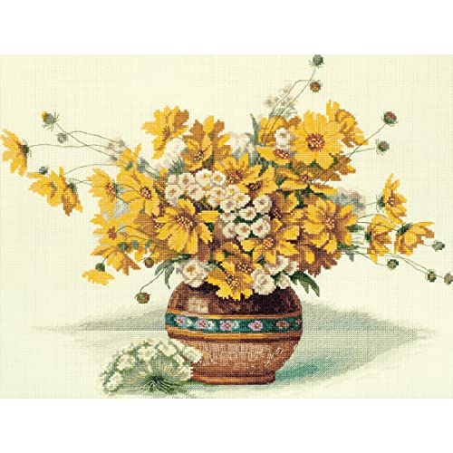 MARUSSIA Panna Kreuzstich Set Blumenstrauß mit gelben Blumen, Zählmuster, 38x31cm von MARUSSIA