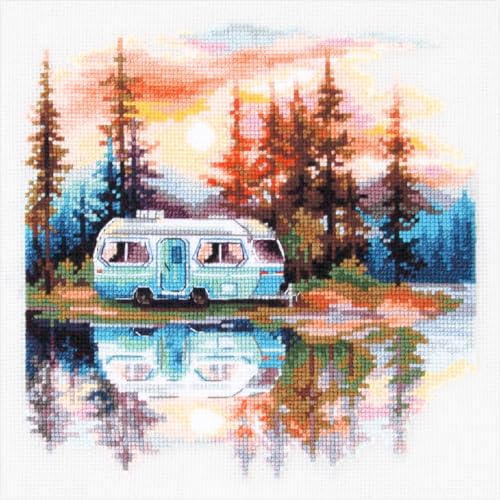 Magic Needle Kreuzstich Stickpackung "Sonnenuntergang am See", Zählmuster, 18x18cm von MARUSSIA