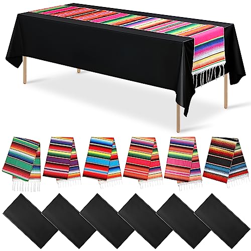 MASHAN Mexikanischer Tischläufer und Kunststoff-Tischdecke, Fiesta-Serape-Party-Dekorationen, mexikanischer Einweg für Fiesta, Cinco de Mayo, Taco-Dekorationen, schwarz, rechteckig, 12-teilig MASHAN Mexikanischer Tischläufer und Kunststoff-Tischdecke, Fiesta-Serape-Party-Dekorationen, mexikanischer Einweg für Fiesta, Cinco de Mayo, Taco-Dekorationen, schwarz, rechteckig, 12-teilig von MASHAN