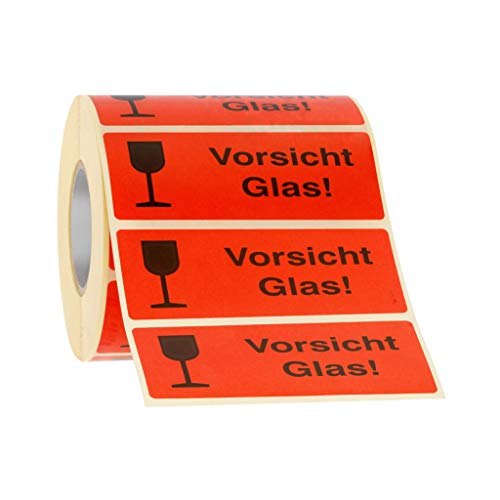 Etiketten Aufkleber Vorsicht Glas rot 1000 Stück 90x35mm Warnetikett auf Rolle 593101 von MASHPAPER