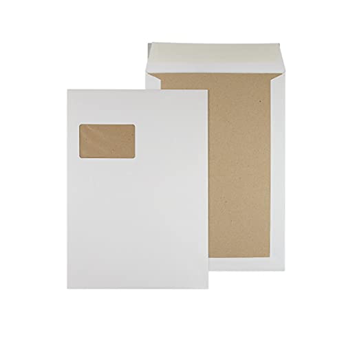 Papprückwandtaschen Versandtaschen B4 C4 | braun oder weiß | diverse Formate | mit oder ohne Fenster (C4 229x324 mm, 25 Stück, weiß - mit Fenster) von MASHPAPER
