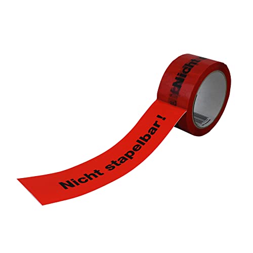 MASHPAPER Warnband Klebeband Packband l Nicht stapelbar! l rot mit schwarzem Druck - 50 mm breit x 66 m lang von MASHPAPER