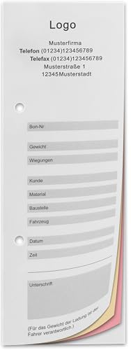 Wiegekarten, 75 x 210 mm, Hochformat, mit Lochung, 3-fach, für Plattformwaagen, mit Firmenaufdruck Wiegekarten, 75 x 210 mm, Hochformat, mit Lochung, 3-fach, für Plattformwaagen, mit Firmenaufdruck von MASHPAPER