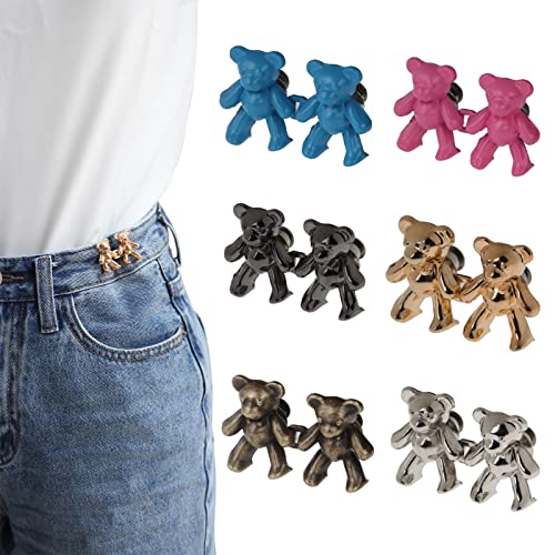 6 Paar Bärenknöpfe für Jeans, Straffer, Metallbär, Jeans-Knopfnadeln für lose Jeans, niedlicher Bär, kein Nähen, Taillen-Knopf, Passform, Hose, Bär, verstellbarer Straffer, Pin für Frauen, Hosenjeans von MASONEE