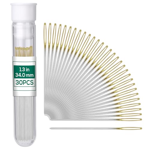 MASPHY 30 Stücke Nähen Nadeln, 3,4 cm Große Augen Nadeln, Sticknadeln Set, Großäugige Stumpfe Nadeln mit Transparenter Flasche für Hand Nähen Wolle Leder Handwerk von MASPHY