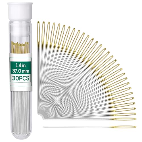 MASPHY 30 Stücke Nähen Nadeln, 3,7 cm Große Augen Nadeln, Sticknadeln Set, Großäugige Stumpfe Nadeln mit Transparenter Flasche für Hand Nähen Wolle Leder Handwerk von MASPHY