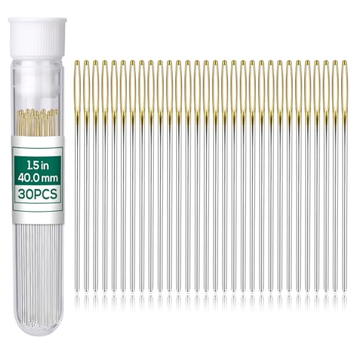 MASPHY 30 Stücke Nähen Nadeln, 4 cm Große Augen Nadeln, Sticknadeln Set, Großäugige Stumpfe Nadeln mit Transparenter Flasche für Hand Nähen Wolle Leder Handwerk von MASPHY