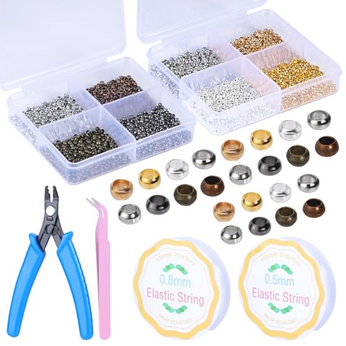 MASPHY 3205 Stück Quetschperlen Set, Tube Crimp Perlen, Rondelle Quetschperlen, Kupfer Spacer Beads mit Aufbewahrungsbox, für handgefertigte DIY-Schmuck-Accessoires 2,0 mm/2,5 mm von MASPHY