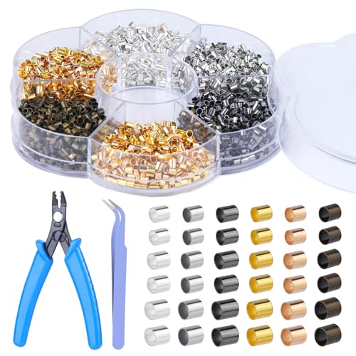 MASPHY 5403 Stück Quetschperlen Set, Tube Crimp Perlen, sechs Farben Quetschperlen, Kupferrohr Crimp Perlen mit Aufbewahrungsbox, für handgefertigte DIY-Schmuck-Accessoires 1,5 mm/2,0 mm/2,5 mm von MASPHY