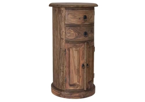 MASSIVMOEBEL24.DE | LEEDS Massive ovale Kommode #16 - Grau, geölt | aus Sheesham-Holz | 40x40x74cm | Holzkommode | 2 Türen - 2 Schubladen | Sideboard Nachttisch Beistellschrank von MASSIVMOEBEL24.DE