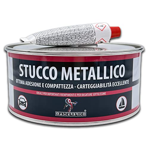 Metallische Karosseriespachtelmasse, 750 ml, 2-Komponenten-Spachtelmasse mit Katalysator für Auto, Motorrad, Vespa – spachtelbar und schleifbar, überstreichbar, ideal für Eisen, Holz, Marmor und Beton Metallische Karosseriespachtelmasse, 750 ml, 2-Komponenten-Spachtelmasse mit Katalysator für Auto, Motorrad, Vespa – spachtelbar und schleifbar, überstreichbar, ideal für Eisen, Holz, Marmor und Beton von MASTERBRICO
