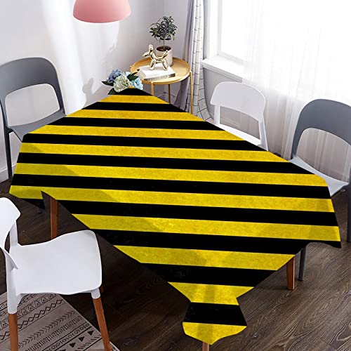 MASTPOINT Rechteckige 3D-Tischdecke, schwarz, gelb, gestreift, Picknick-Tuch für Indoor-Outdoor-Desktop-Dekoration, wasserdichte Tischdecke von MASTPOINT