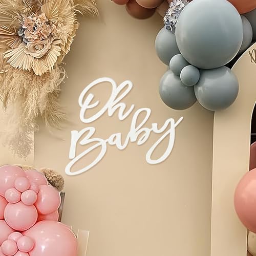 MASTRON Oh Baby Schild für Babyparty Hintergrund – Filz Oh Baby Schild Party Banner Junge Mädchen Babyparty Dekorationen Geschlecht Offenbarung 1. Geburtstag Party Fotografie Hintergrund – Weiß von MASTRON