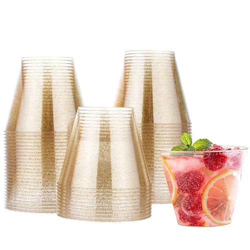 MATANA 180 Hartplastik Partybecher mit Goldglitter, Plastikbecher Gold (270ml / 9oz) - Mehrweg Kunststoffbecher, Cocktailgläser - Dessertbecher für Geburtstage, Hochzeiten & Partys von MATANA