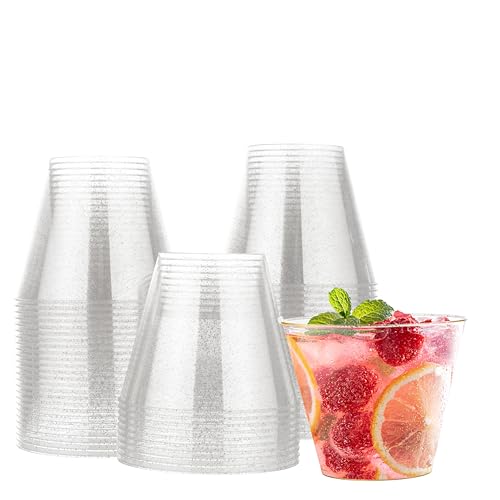 MATANA 30 Hartplastik Partybecher mit Silberglitzer (255ml / 9oz) - Plastikbecher, Trinkbecher, Kunststoffbecher für Geburtstage, Hochzeiten & Partys - Stabil & Mehrweg von MATANA