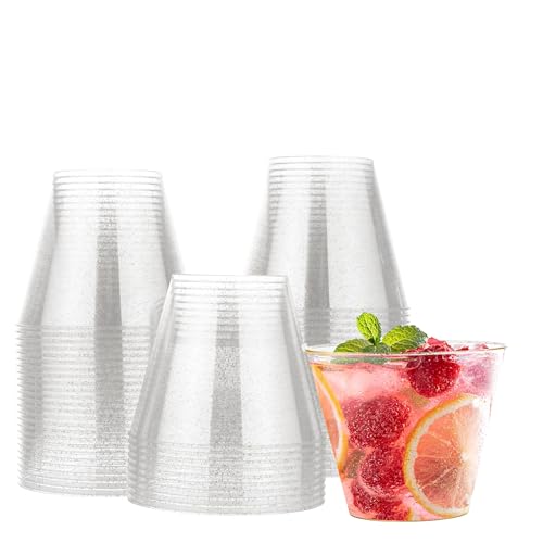 MATANA 60 Hartplastik Partybecher mit Silberglitzer (255ml / 9oz) - Plastikbecher, Trinkbecher, Kunststoffbecher für Geburtstage, Hochzeiten & Partys - Stabil & Mehrweg von MATANA