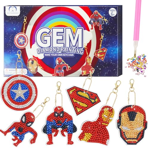 MATHARAGO Diamond Art For Kids 6 Pcs DIY Diamond Painting Marvel Keyrings Set, Painting By Number Gem Keychains Craft Kits For Kids Ages 6-12, Gifts For Birthday, Back To School von MATHARAGO