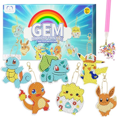 MATHARAGO Diamond Art for Kids 6 Pcs DIY Diamond Painting Keyrings Set, Painting by Number Gem Keychains Craft Kits for Kids Ages 6-12, Gifts for Birthday, Back to School von MATHARAGO