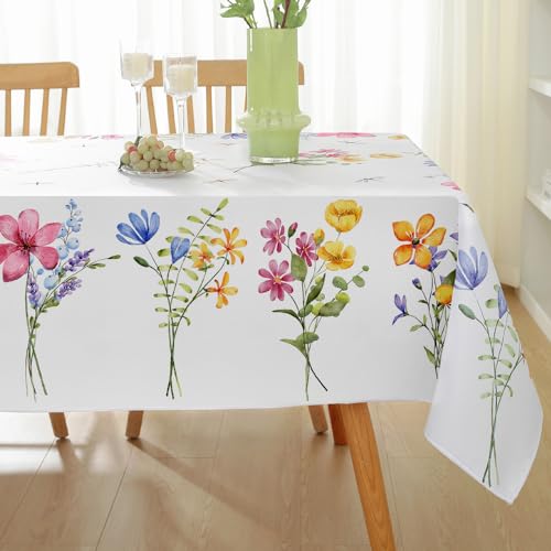 MATIRUG Frühlings- und Sommer-Tischdecke, rechteckig, Blume mit Libelle, Stoff-Tischdecke für drinnen und draußen, Rosa und Blumenmuster, knitterfrei, schmutzabweisend, Polyester, 152 x 213 cm von MATIRUG