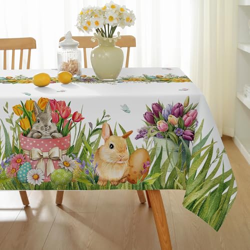 MATIRUG Oster-Tischdecke für rechteckige Tische, wasserdicht, waschbar, Frühling-Sommer, Stofftischdecke mit Eierhasen, Tulpen-Design, 152,4 x 213,4 cm, für Esszimmer, Küche, Outdoor, Picknick MATIRUG Oster-Tischdecke für rechteckige Tische, wasserdicht, waschbar, Frühling-Sommer, Stofftischdecke mit Eierhasen, Tulpen-Design, 152,4 x 213,4 cm, für Esszimmer, Küche, Outdoor, Picknick von MATIRUG