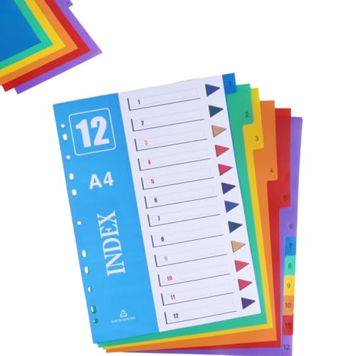 4 robuste Ordner-Trennblätter für Aktenordner, mit lebhaften, sortierten Farben und vorgestanzten Löchern für müheloses Abheften. Ideal für Zuhause, Büro und Schule 4 robuste Ordner-Trennblätter für Aktenordner, mit lebhaften, sortierten Farben und vorgestanzten Löchern für müheloses Abheften. Ideal für Zuhause, Büro und Schule von MATSOONY