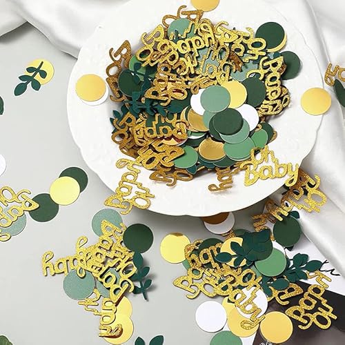 Babyparty Deko Konfetti, 200 Stück Baby Shower Deko Konfetti Junge Mädchen Grün, Baby Party Dekoration Neutral, Tischdekoration für Babyparty, Partyzubehör für Baby-Dusche von MATSOONY
