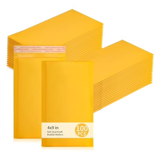 MATUFF Luftpolster-Versandtaschen aus Kraftpapier, 12,7 x 25,4 cm, nutzbare Größe 10,2 x 22,9 cm, wasserdicht, gepolstert, für kleine Unternehmen, Gelb #000, 100 Stück von MATUFF
