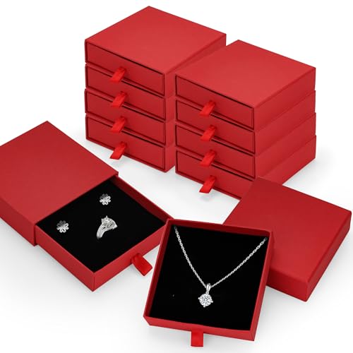 MATUFF Rote Schmuck-Geschenkboxen, 10 Stück, 8,9 x 8,9 x 2,5 cm, Schwammfüllung, Papp-Schmuckschatulle, Schubladen-Stil, kleine Geschenkboxen für Halsketten, Anhänger, Armbänder, Ringe, Ohrringe MATUFF Rote Schmuck-Geschenkboxen, 10 Stück, 8,9 x 8,9 x 2,5 cm, Schwammfüllung, Papp-Schmuckschatulle, Schubladen-Stil, kleine Geschenkboxen für Halsketten, Anhänger, Armbänder, Ringe, Ohrringe von MATUFF