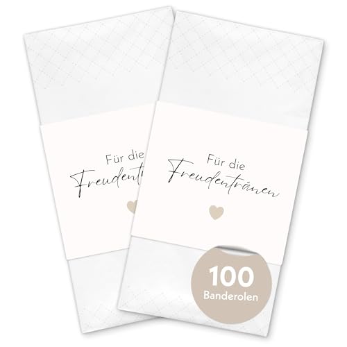 100x Freudentränen Hochzeit Taschentücher Banderolen - Herzchen DIY Banderolen als Deko für Gäste-Taschentücher (Taschentücher nicht enthalten) von MAVANTO