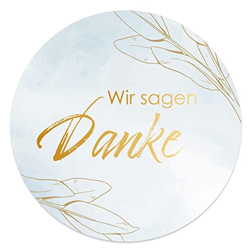 Danke Aufkleber rund 4,5 cm - Wir sagen Danke Sticker ideal für Hochzeit, Geburtstag, Dankeskarten & Give Aways (20x Stück, Goldblätter) von MAVANTO